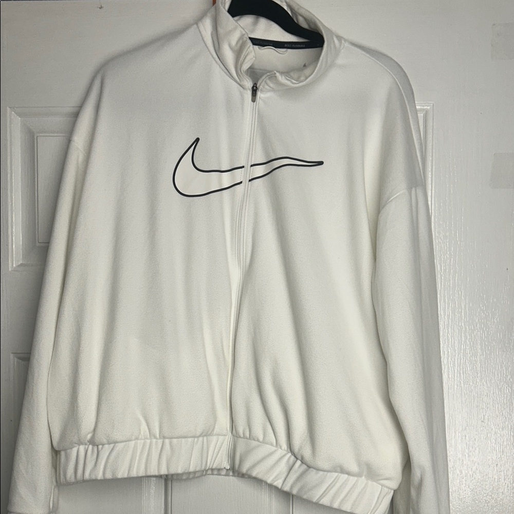 Nike White Fleece Jacket with Black Logo